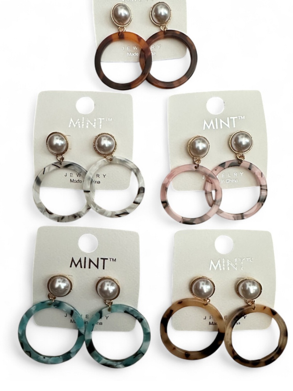 Hoop Tortoiseshell and faux Pearl Drop fashion Earrings - Multi Colorways